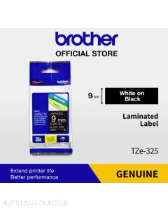 Contoh atk Brother TZE-325 White on Black 9mm P-touch Tape dan gambarnya