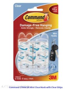 Macam macam peralatan sekolah Command 17006CLR Mini Clear Hooks with Clear Strips Kaitan Mini Transparan Tempel ke Dinding dan gambarnya