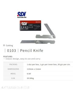 Katalog peralatan kantor SDI 0103 Pencil Knife 0.4mm X 10mm X 57 mm Pisau Cutter Lipat dan gambarnya